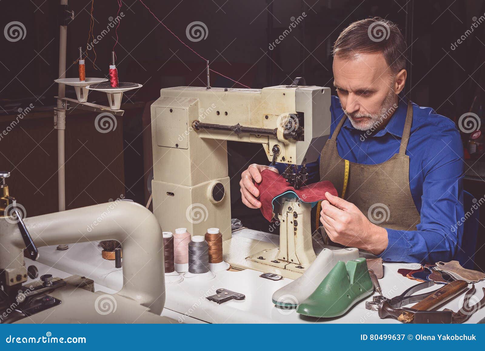 Employee Making Shoes on the Sewing Machine Stock Image Image of