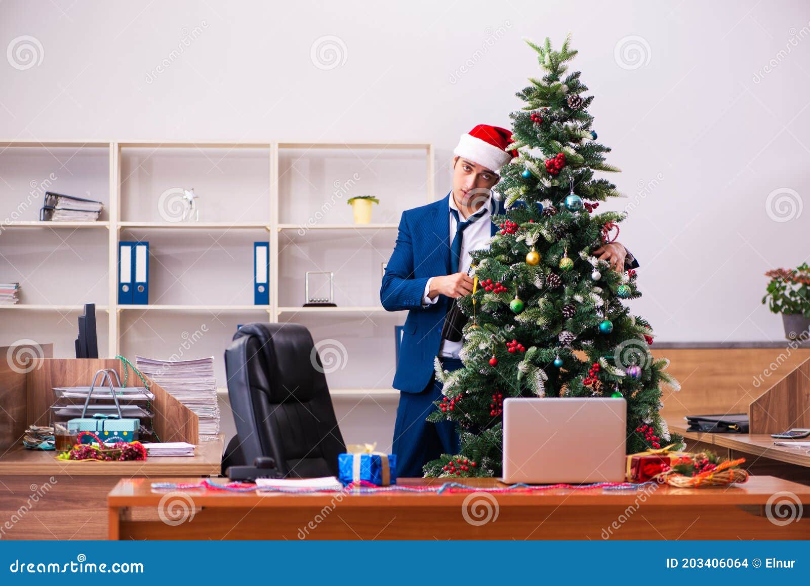 Employee in the Office during Christmas Party Stock Photo Image of