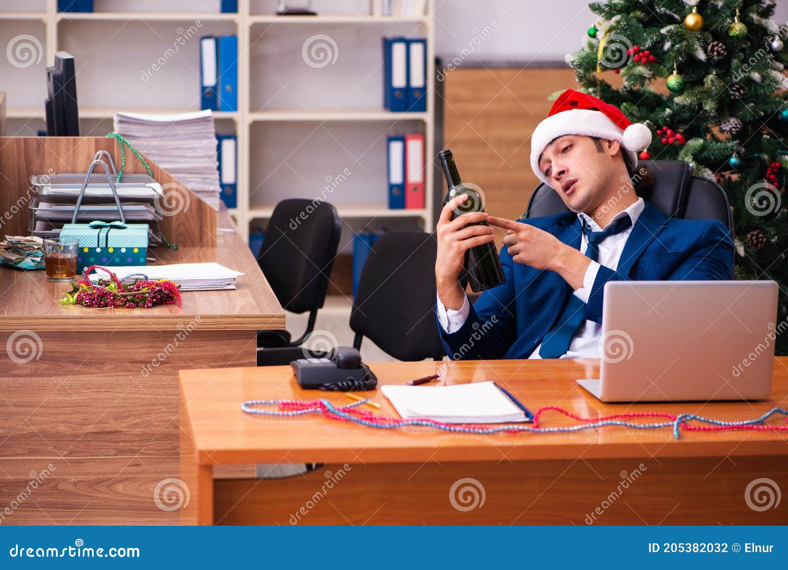 Employee in the Office during Christmas Party Stock Photo Image of