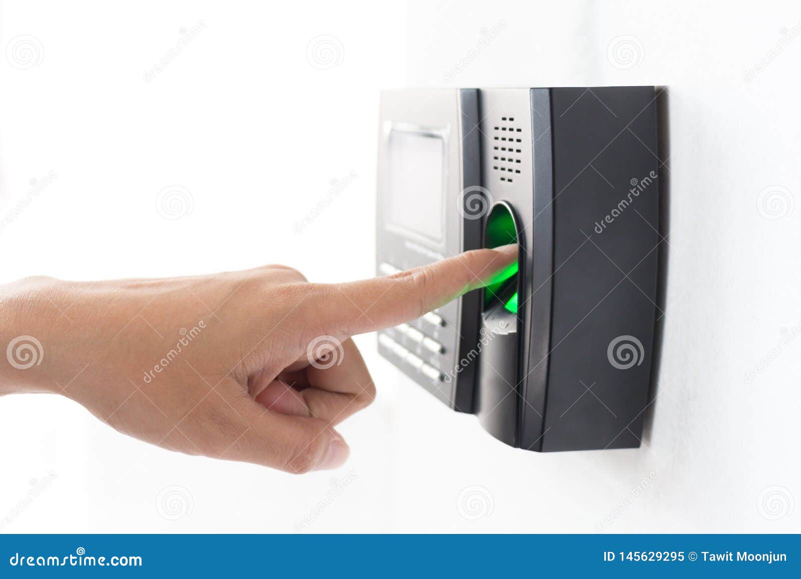 Employee Scanning Fingerprint To Record Working Stock Image Image of