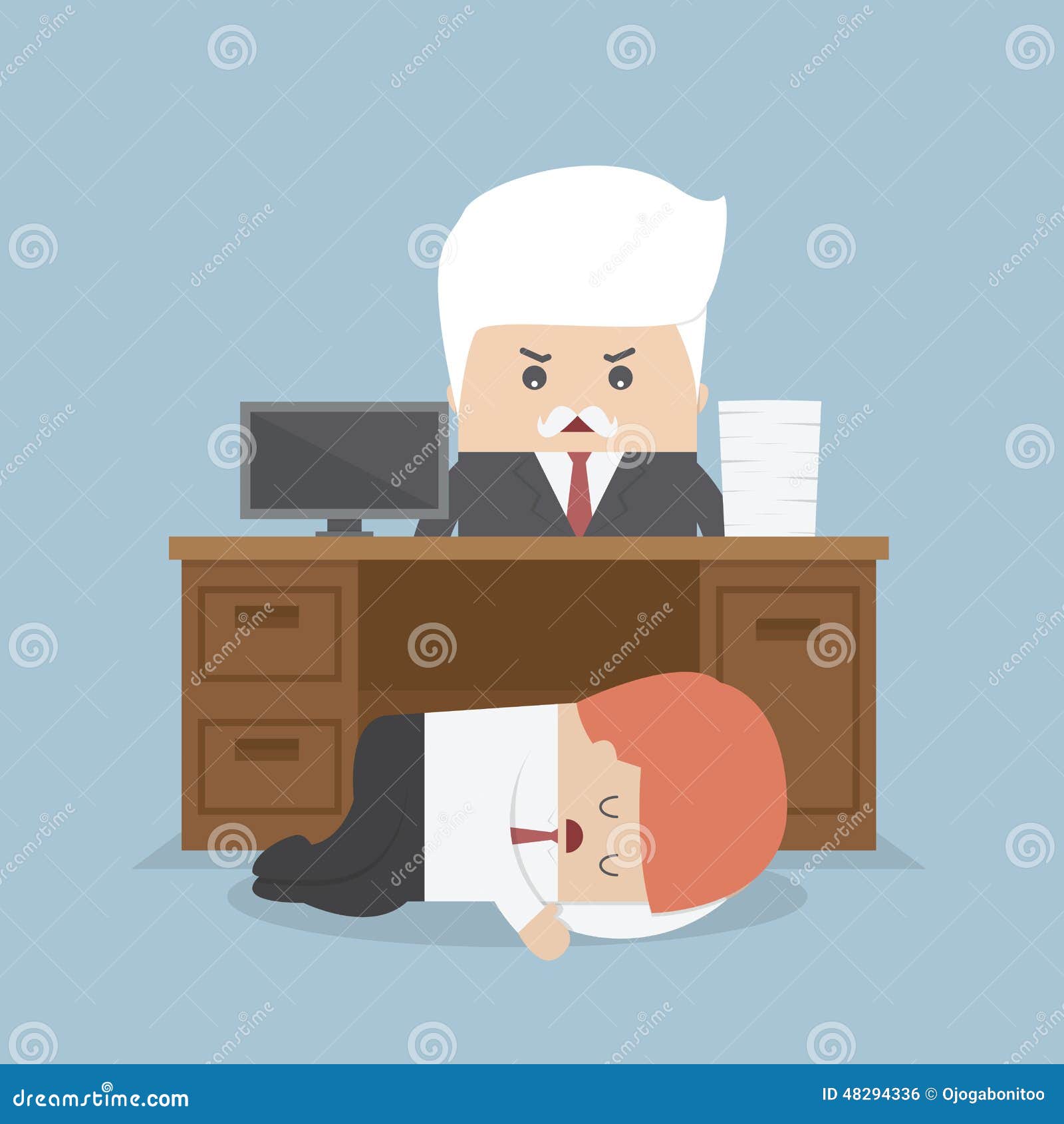 Employee Sleeping Under His Desk And Angry Boss Stock Vector