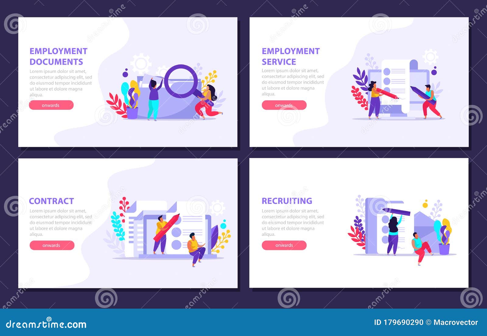 Employment Horizontal Banners Set Stock Vector Illustration of element, office 179690290