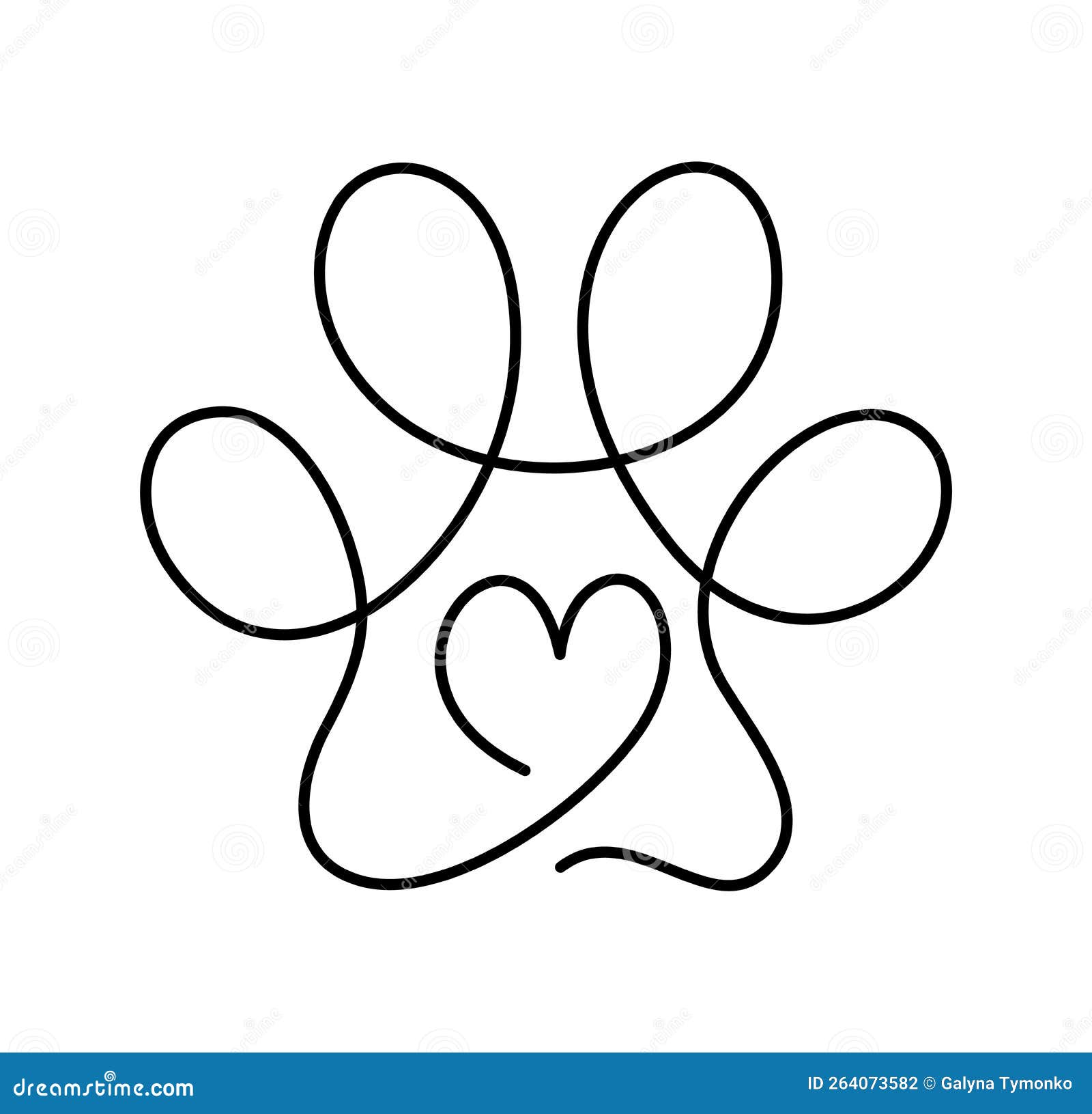 empreinte de patte de chien ou de chat et coeur dans le logo de
