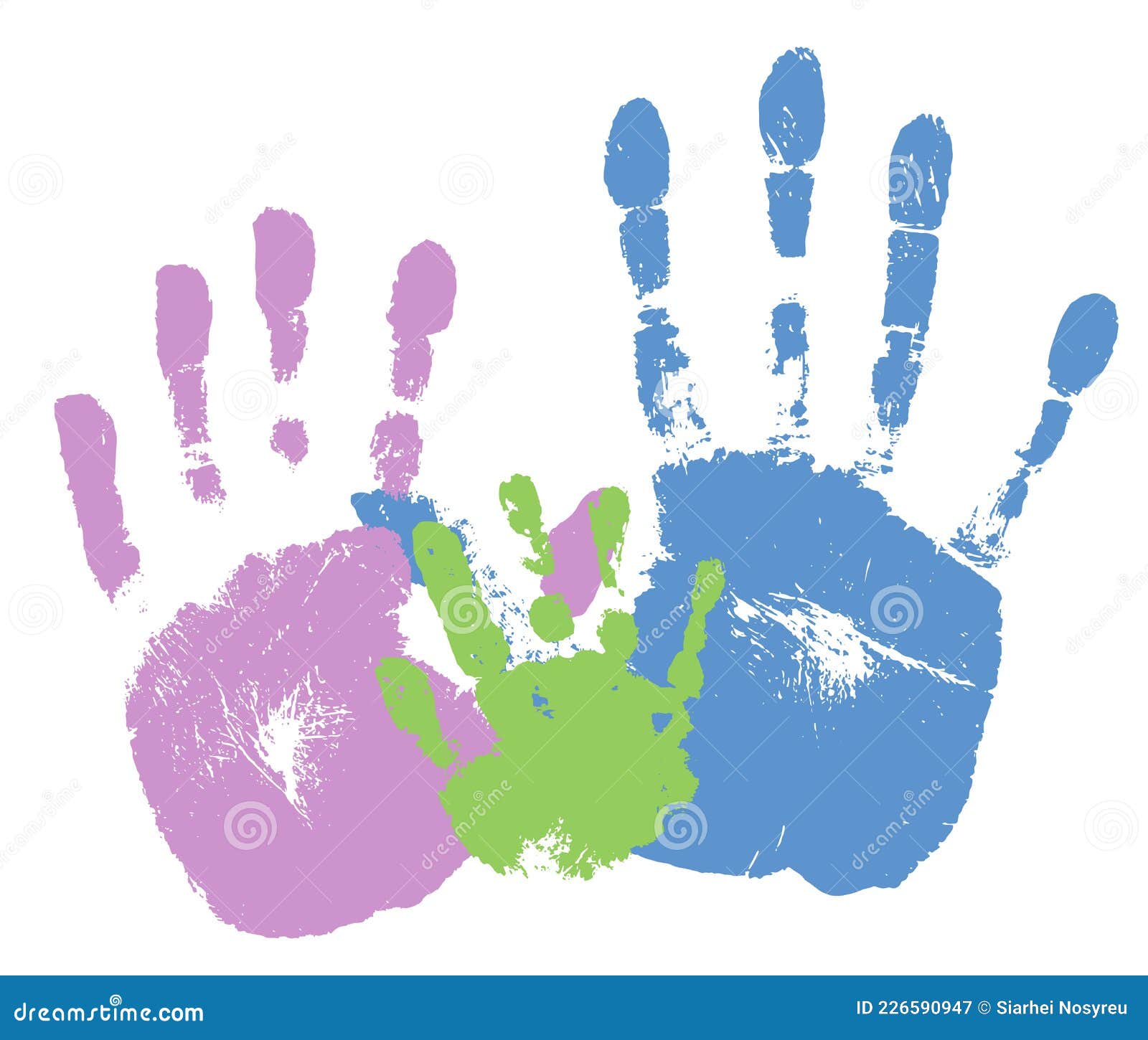 Empreintes De Mains Colorées De Mère Et Enfant Sur Fond Blanc