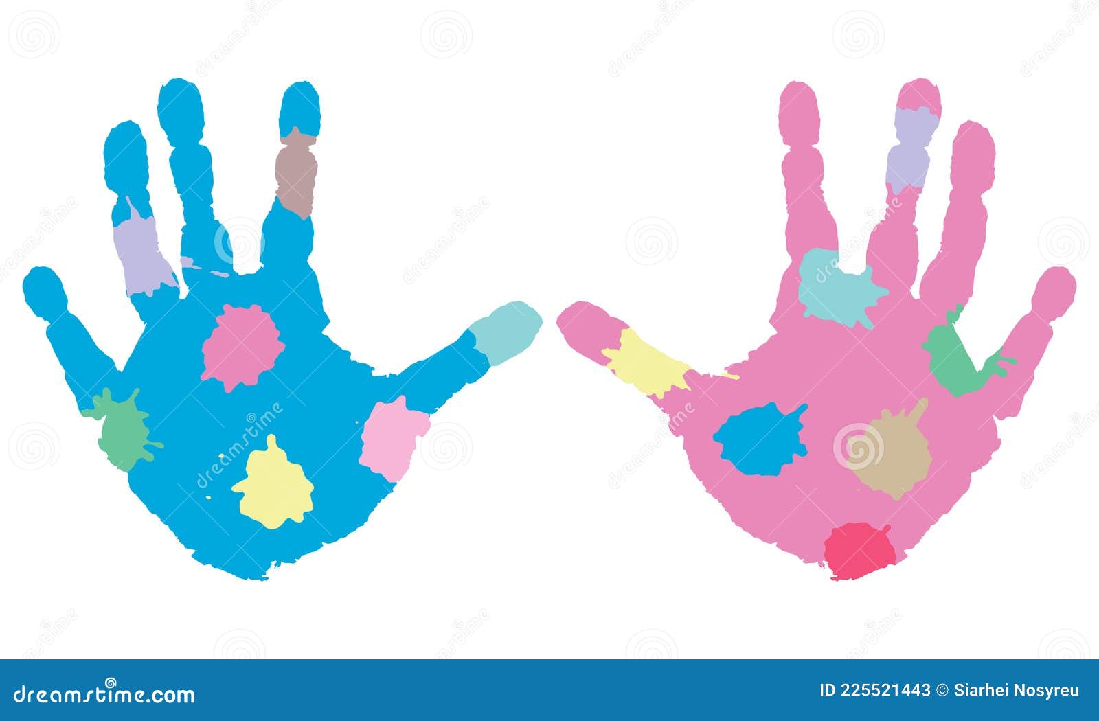Empreintes De Mains Colorées De Mère Et Enfant Sur Fond Blanc
