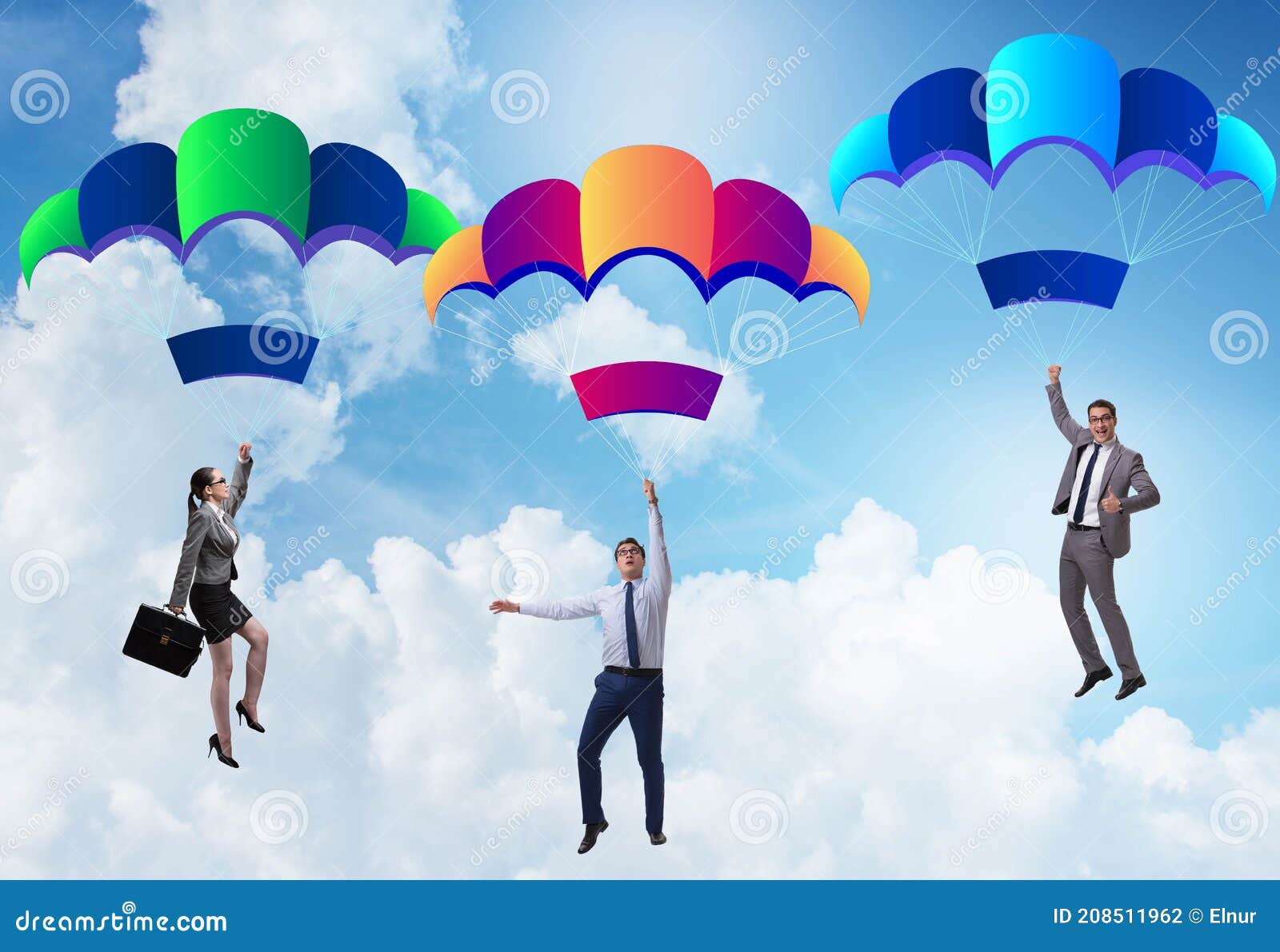 Empresários Caindo Em Paraquedas Foto de Stock - Imagem de