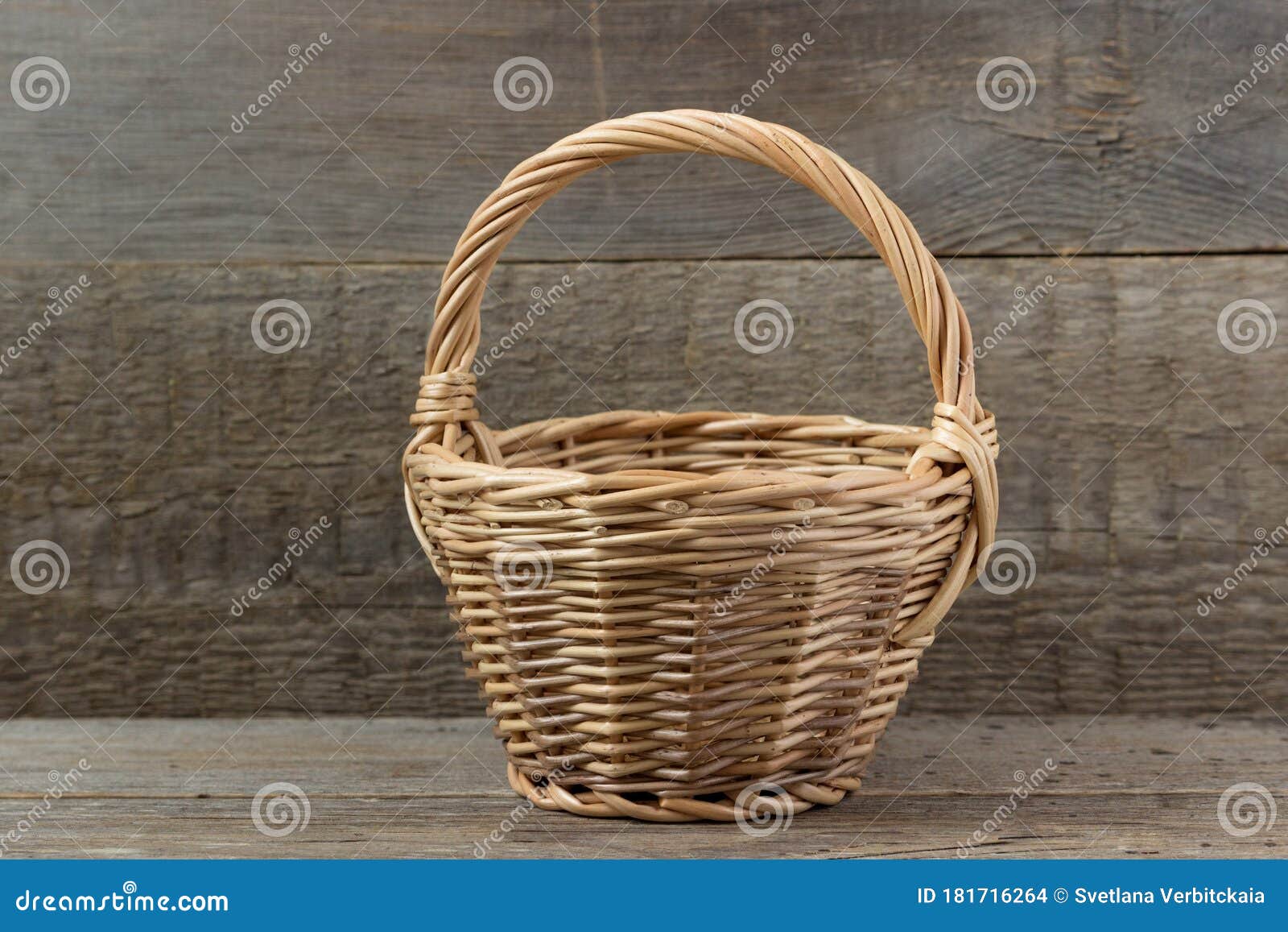 Empty Basket for Harvesting on a Wooden Background Stock Photo Image