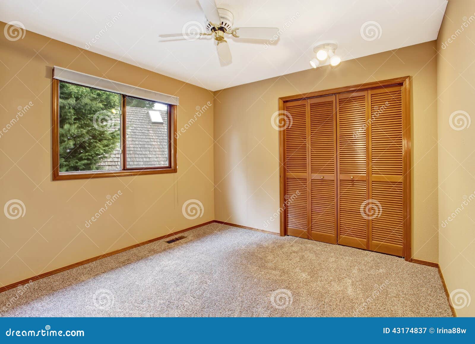 Empty Bedroom Interior In Soft Peach Color Stock Image