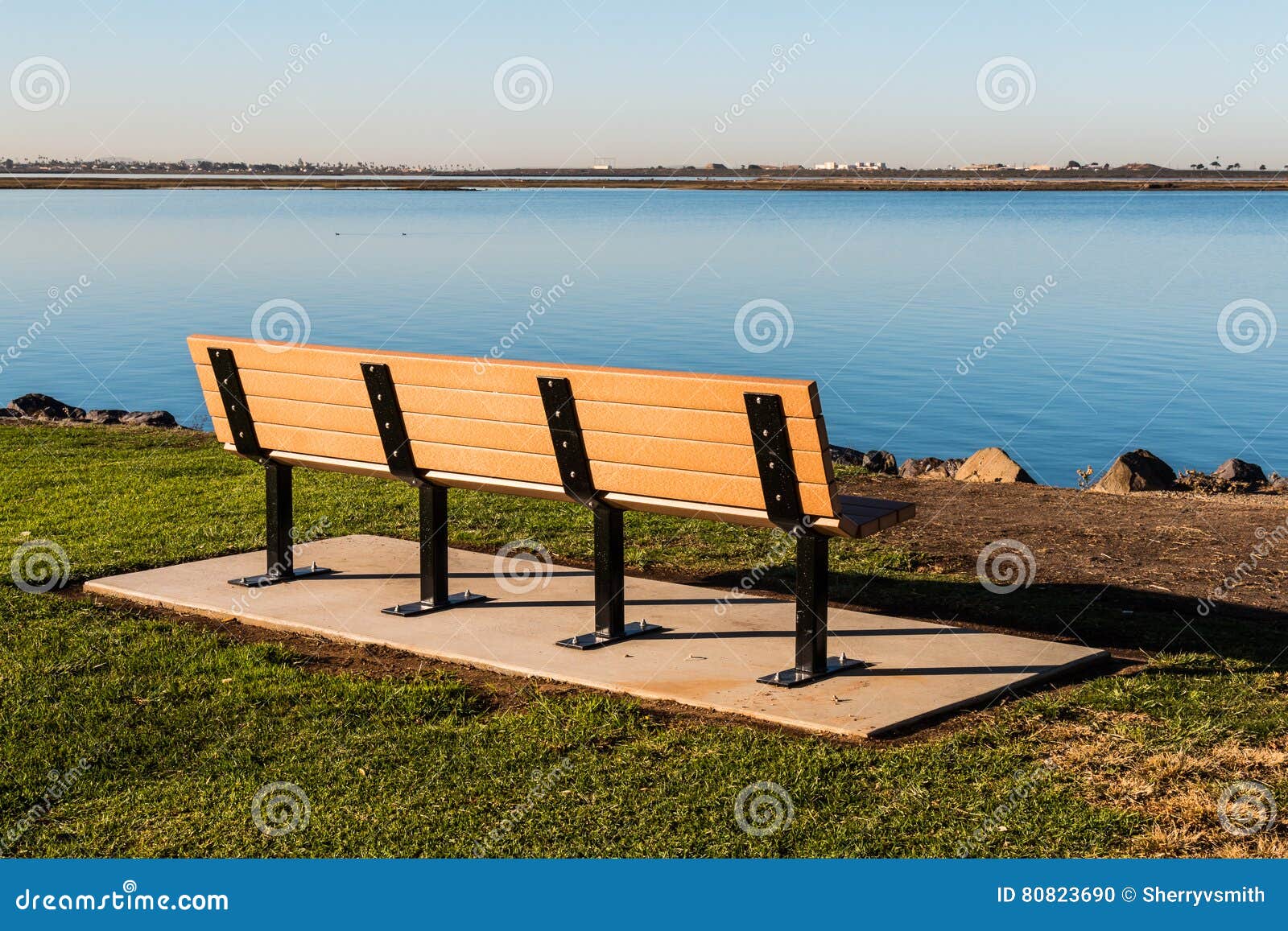 empty bench at chula vista bayfront park