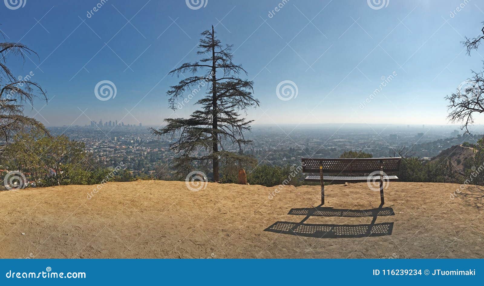 Empty Bench with View of Los Angeles Stock Photo - Image of downtown