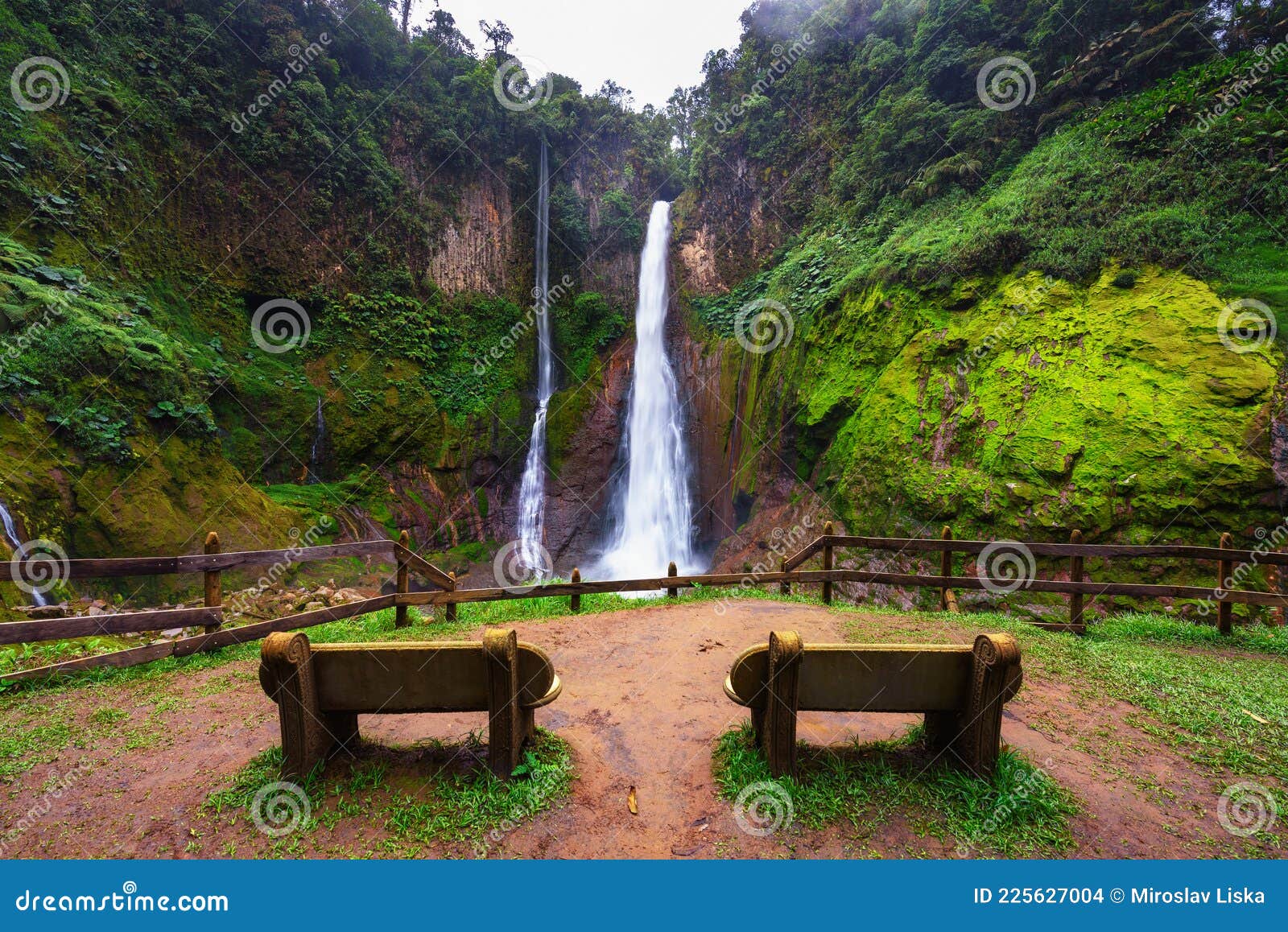 empty benches at the catarata del toro waterfall in costa rica