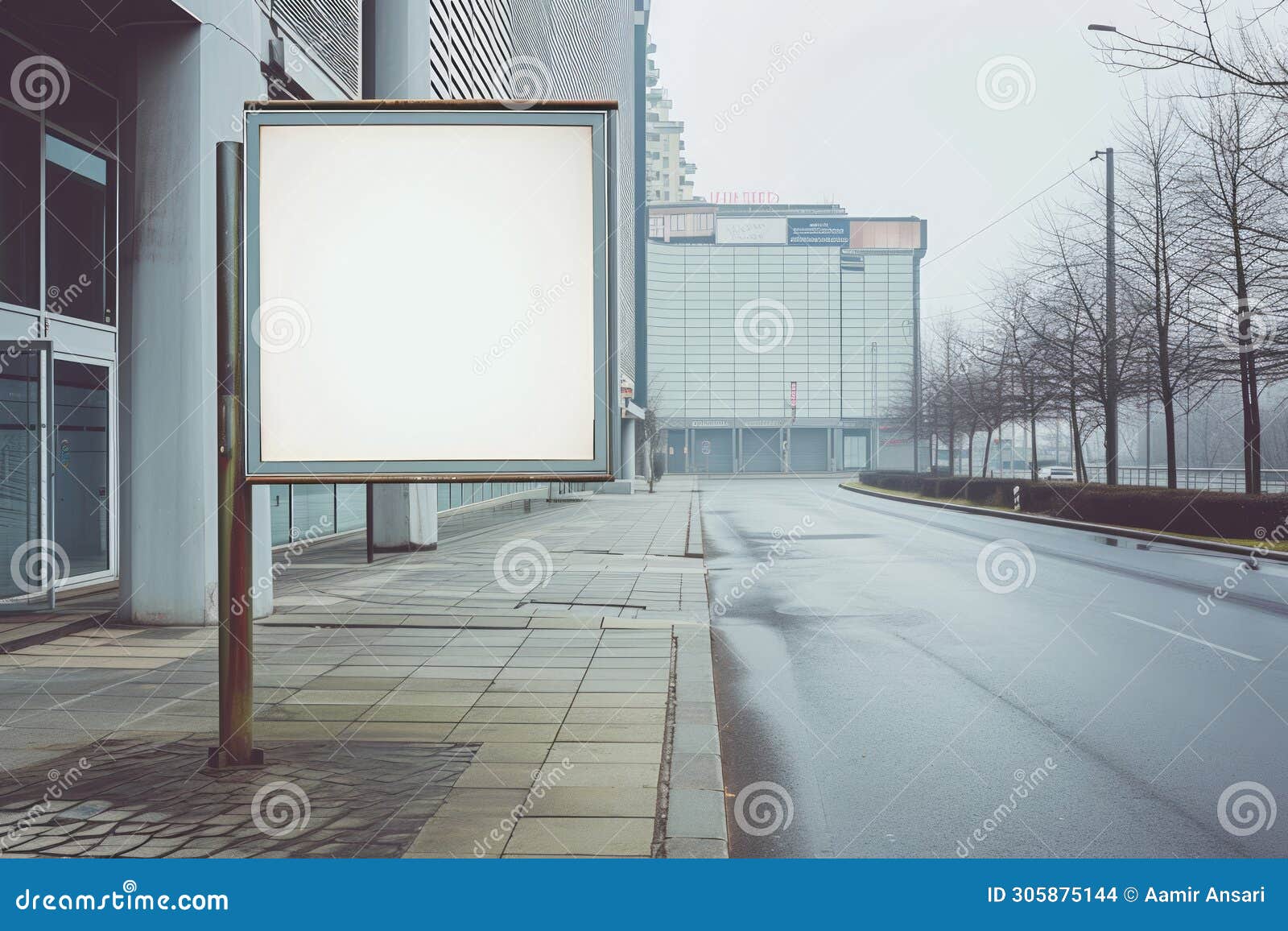 empty billboard standing beside a building on the street, branding marketing image