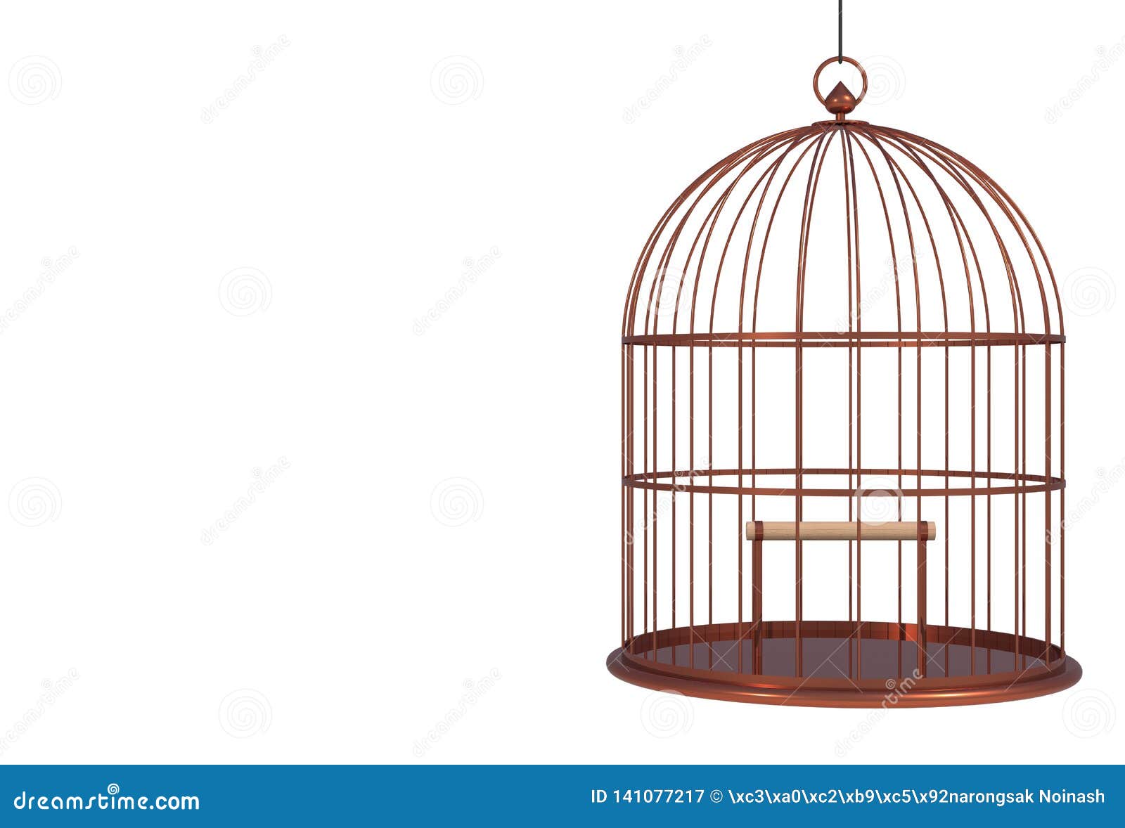 Empty Bird Copper Cage Isolated on White Background Stock Illustration