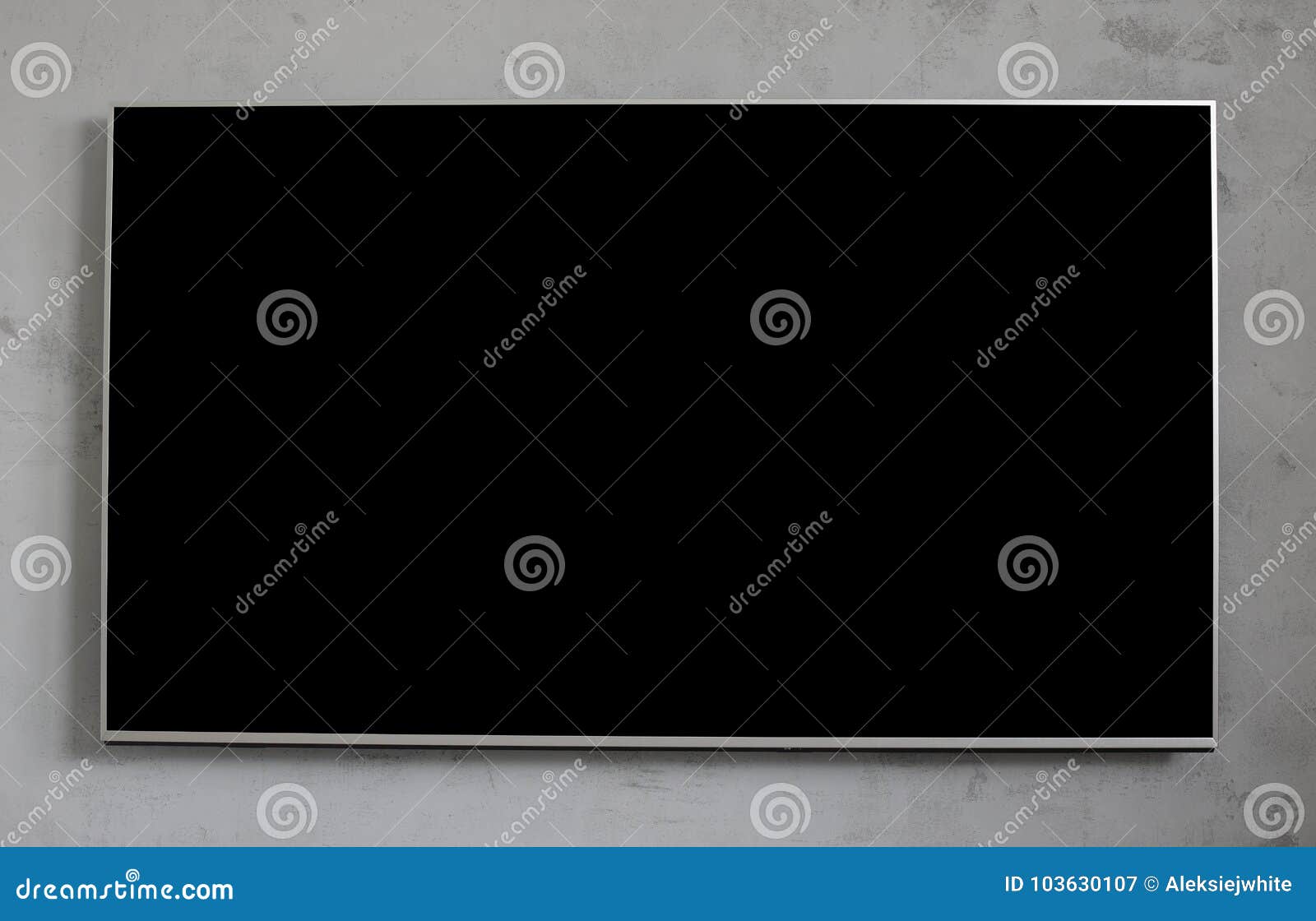 Empty Black Television Screen on Concrete Wall. Stock Image Image of
