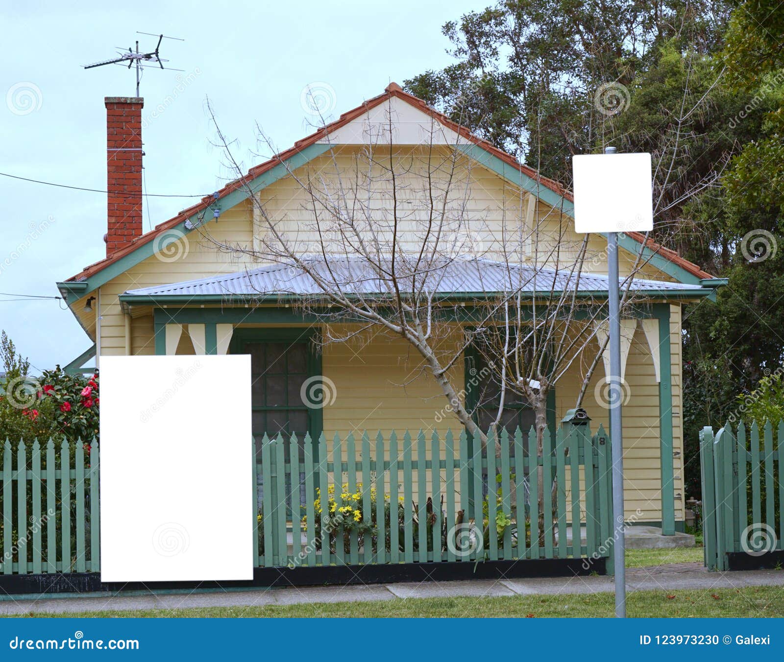 empty blank bill board in front of house stock photo image of city