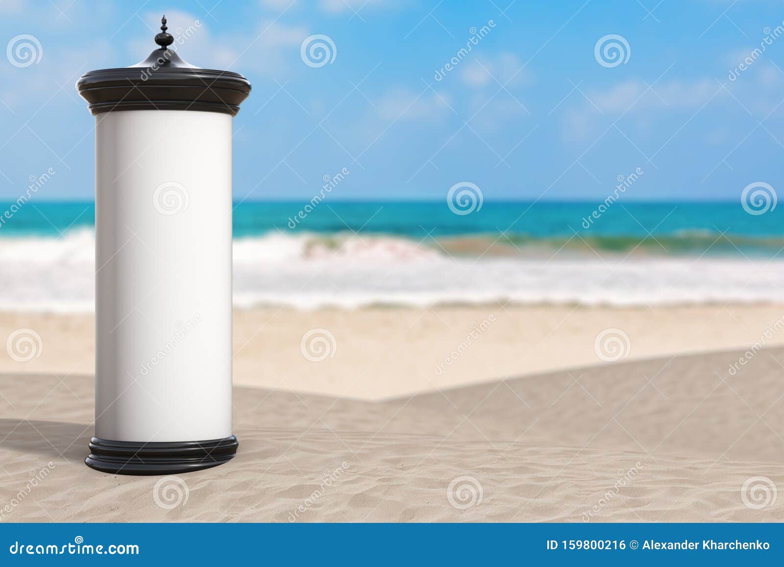 Download Empty Blank Cylindrical Advertising Column Billboard Mockup With Free Space For Your Design On Summer Sand Ocean Beach 3d Stock Illustration Illustration Of Beach Island 159800216