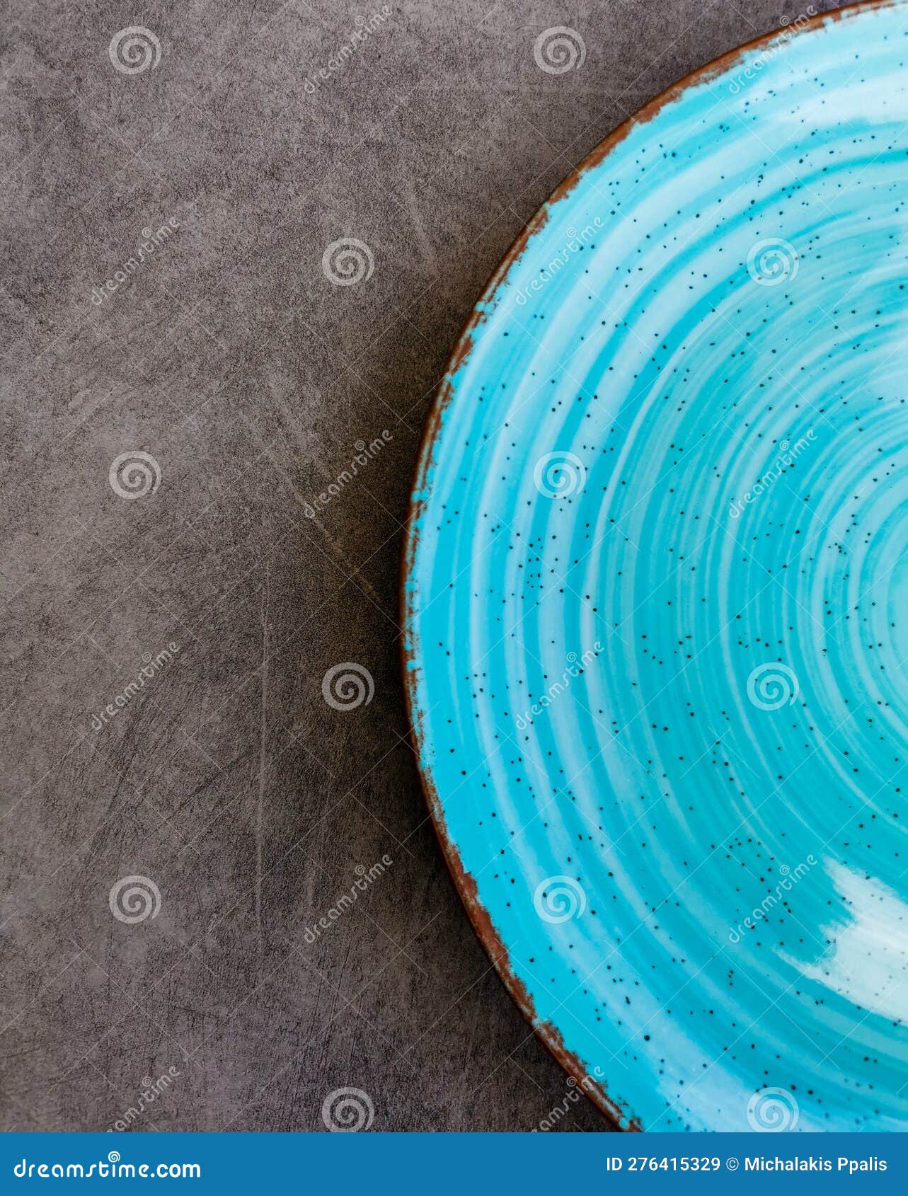 Empty Blue Ceramic Food Plate on a Table. Food and Drink Stock Image