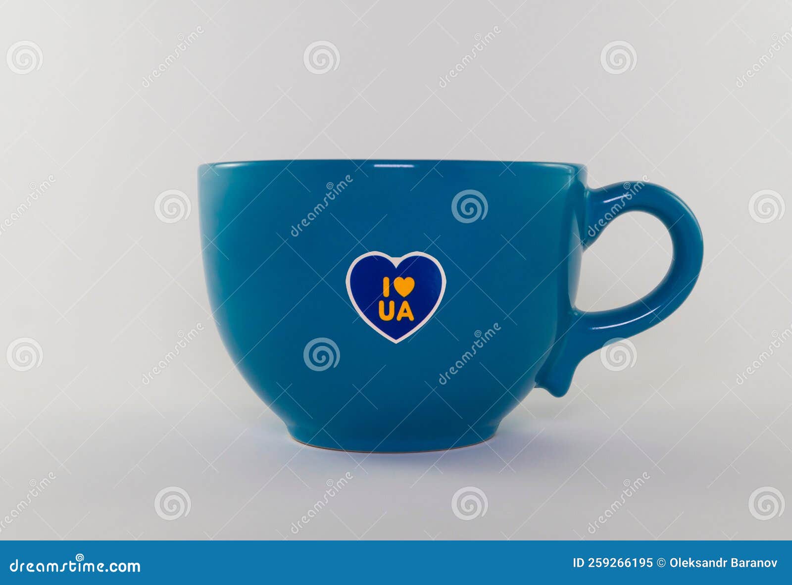 Empty Blue Cup with State Symbols of Ukraine. Closeup Stock Image