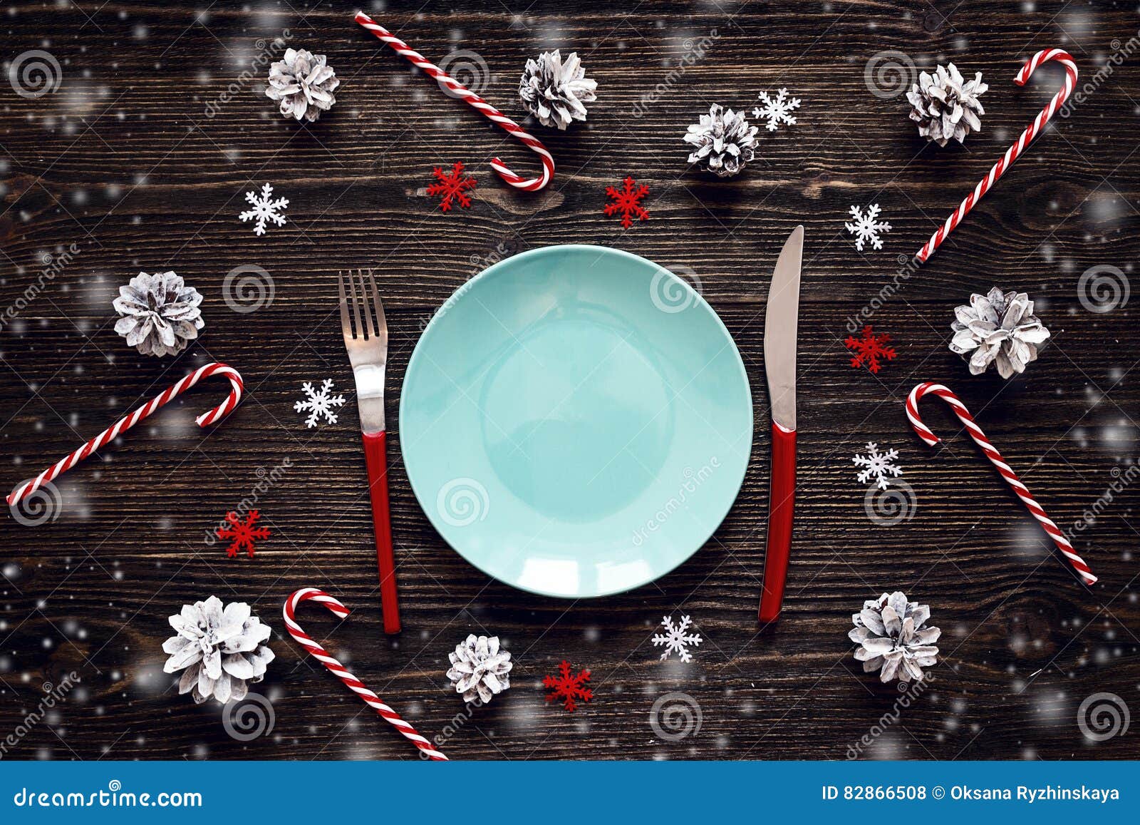 Empty Blue Plate, Knife, Spoon and Fork with Candy Canes, Christ Stock ...