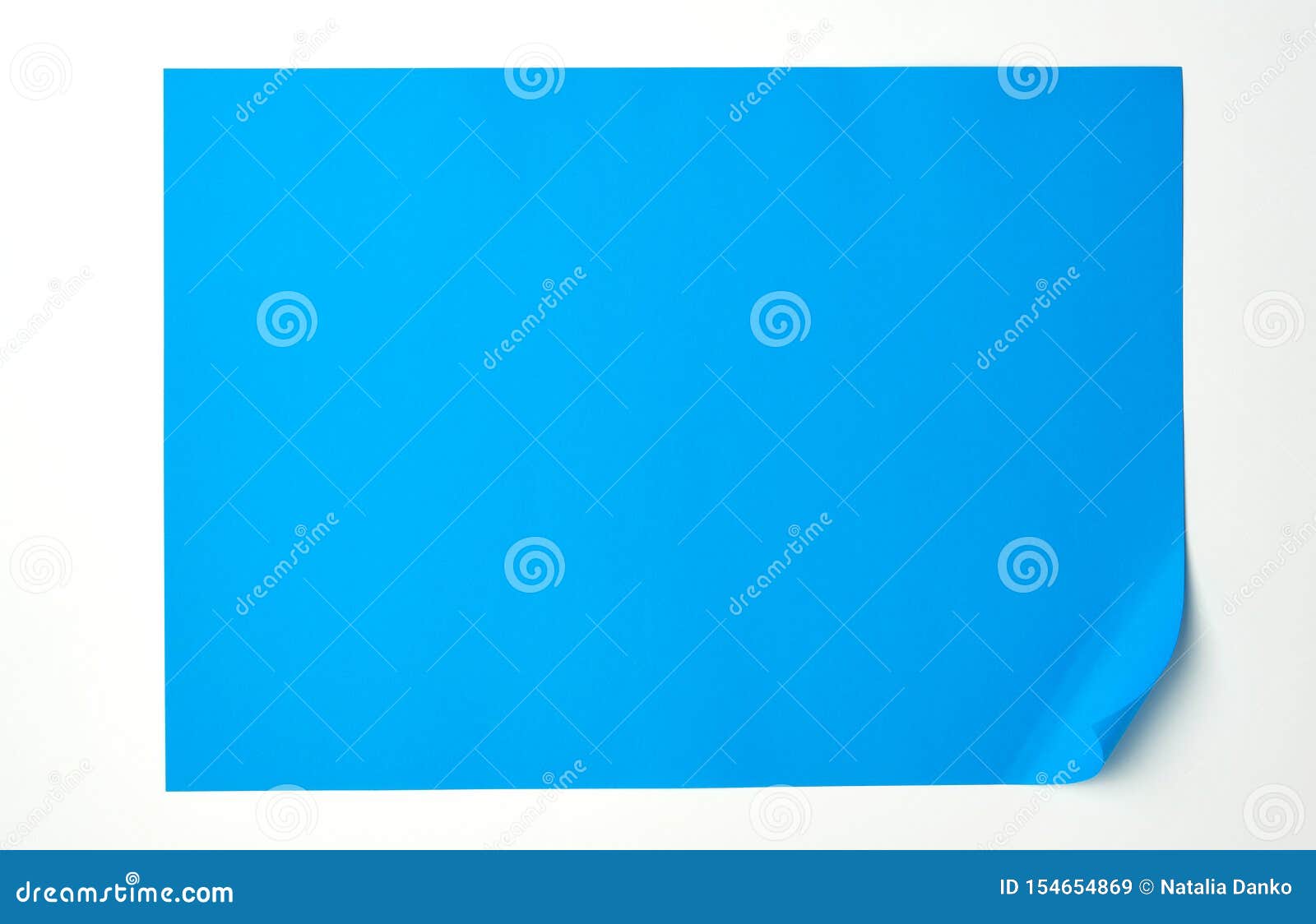 Empty Blue Sheet of Paper with a Rounded Corner on a White Background