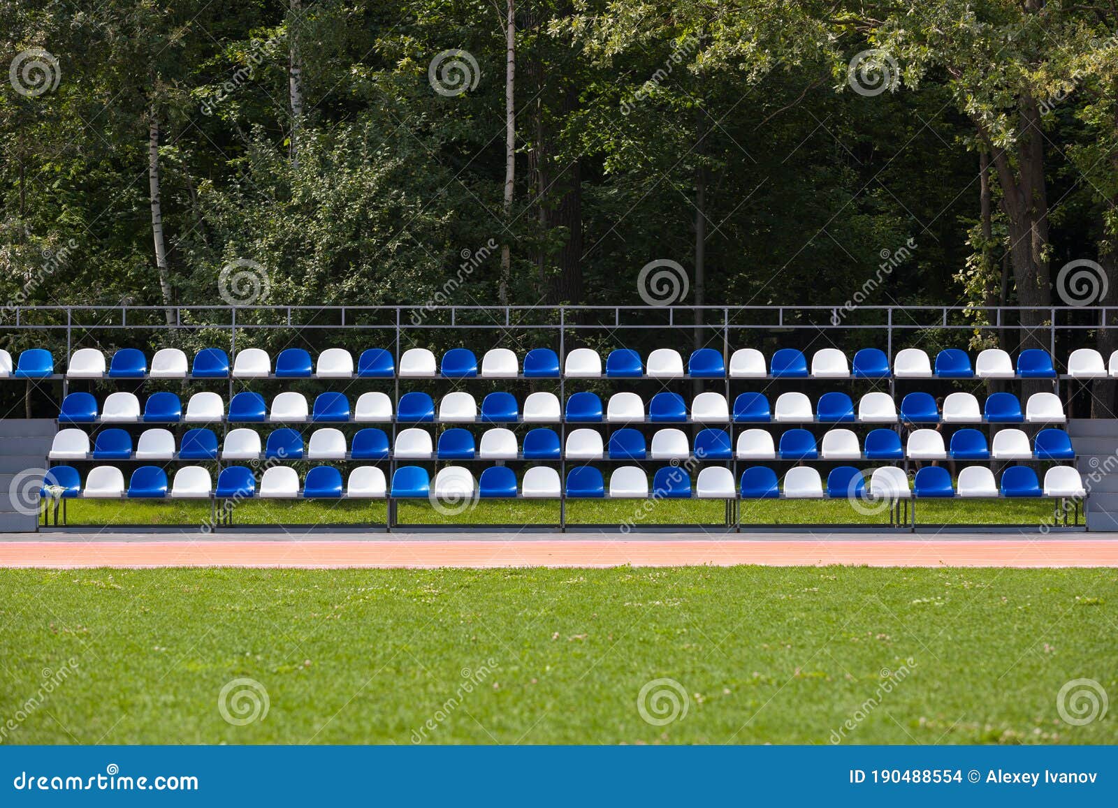 Empty Blue and White Seats in a Football or Soccer Stadium