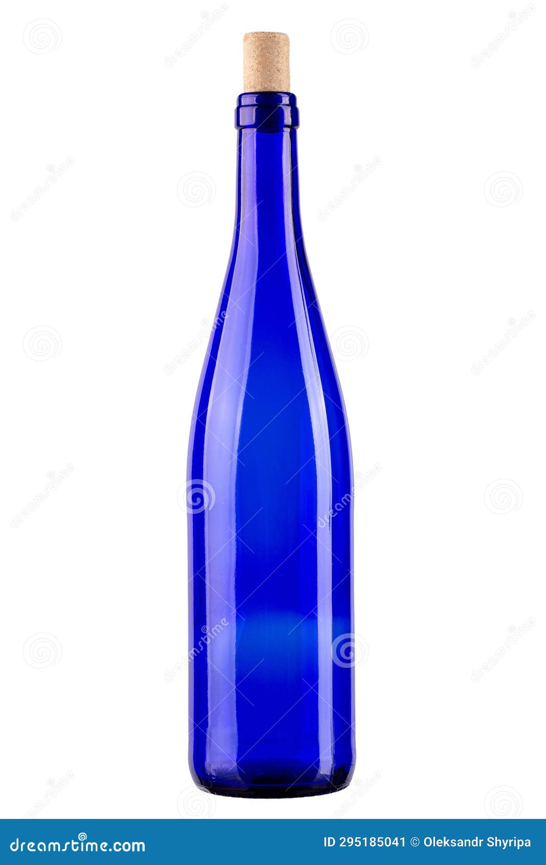Empty Blue Wine Bottle with Cork. Vertically Standing Wine Bottle. File