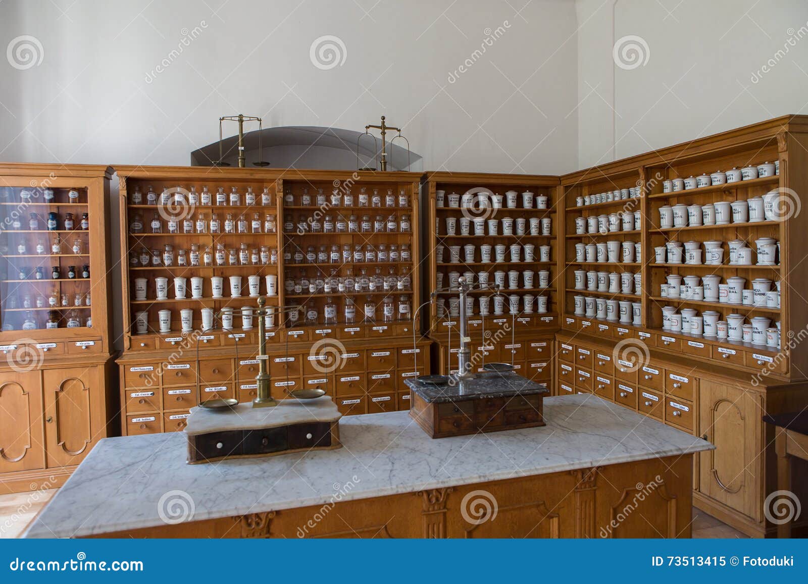 empty bottles in old vintage pharmacy