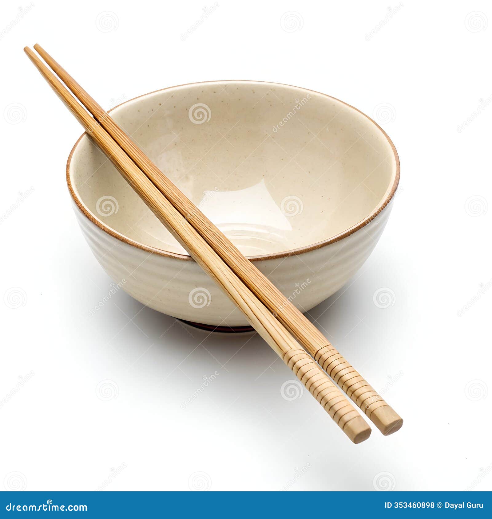 empty bowl with chopsticks  on white background