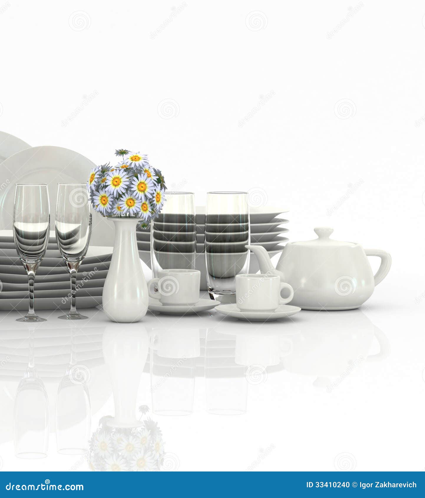 Empty Bowls, Plates, Cups and Glasses Stock Illustration Illustration