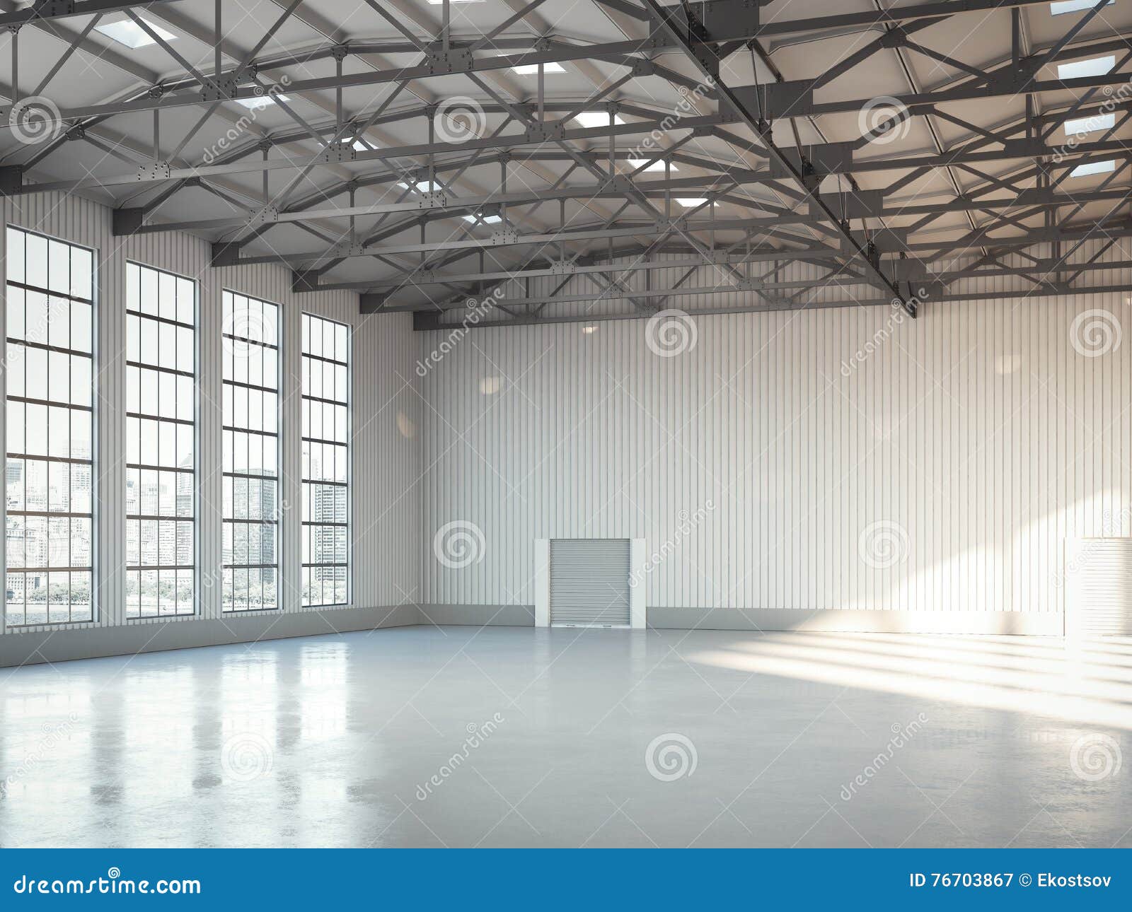 empty building bright hangar interior. 3d rendering