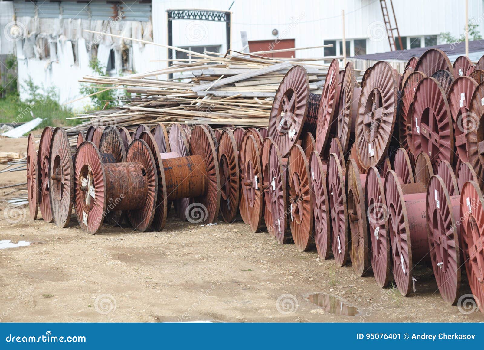Empty Cable Reel is Left on Site. the Problem of Ecology Stock Image