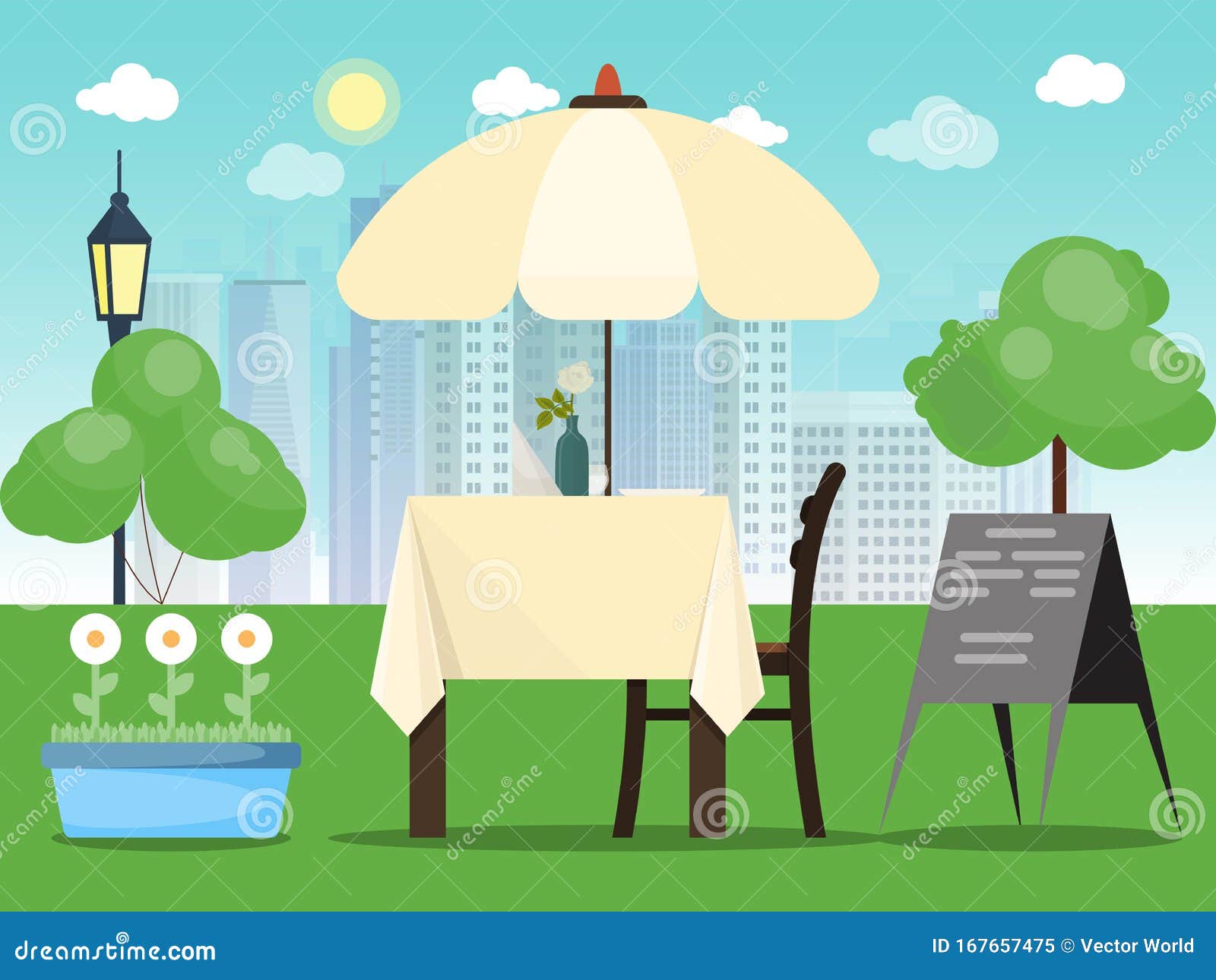 Empty Cafe  Outdoor  City Landscape Vector Illustration 