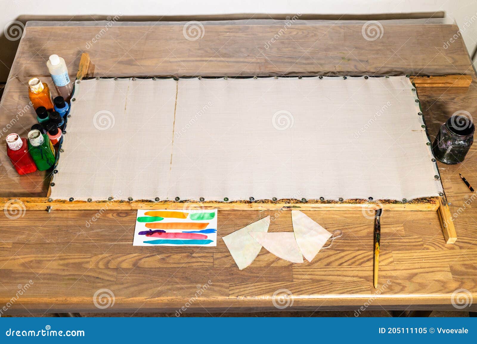 empty canvas fixed to wooden frame for batik