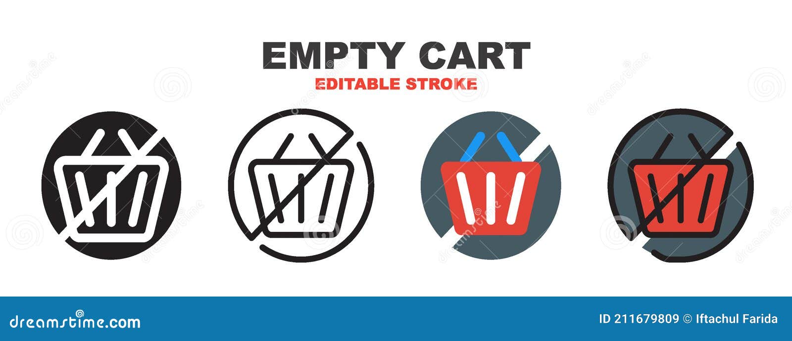 Empty Cart Icon Set with Different Styles. Editable Stroke Style Can Be
