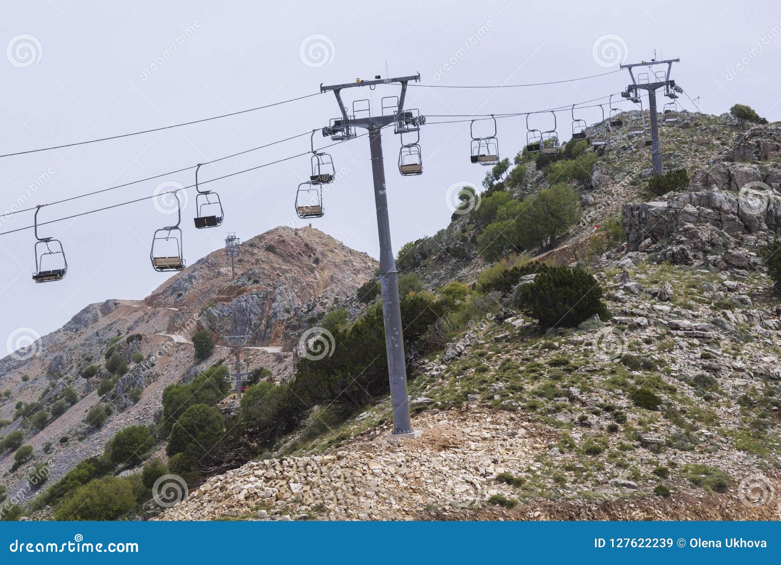 Empty Chair Lift on Mountainside in Summer Stock Image Image of high