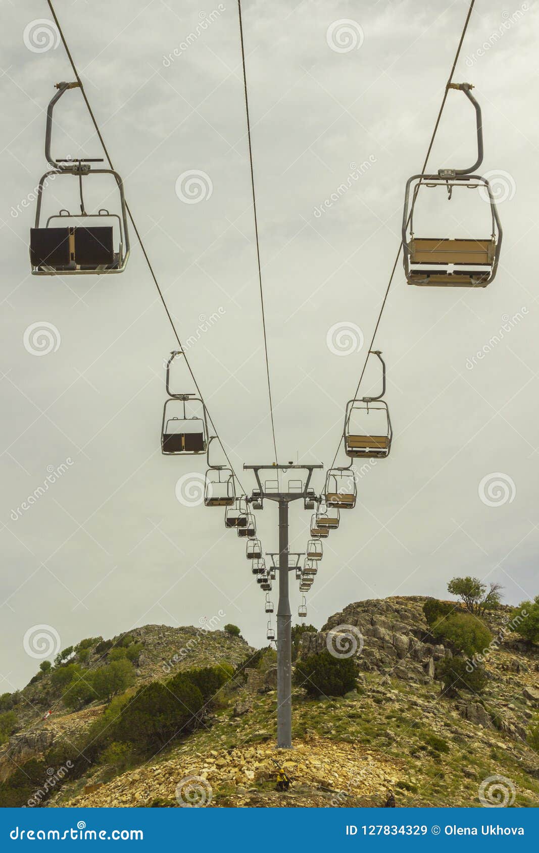 Empty Chair Lift on Mountainside in Summer Stock Image Image of