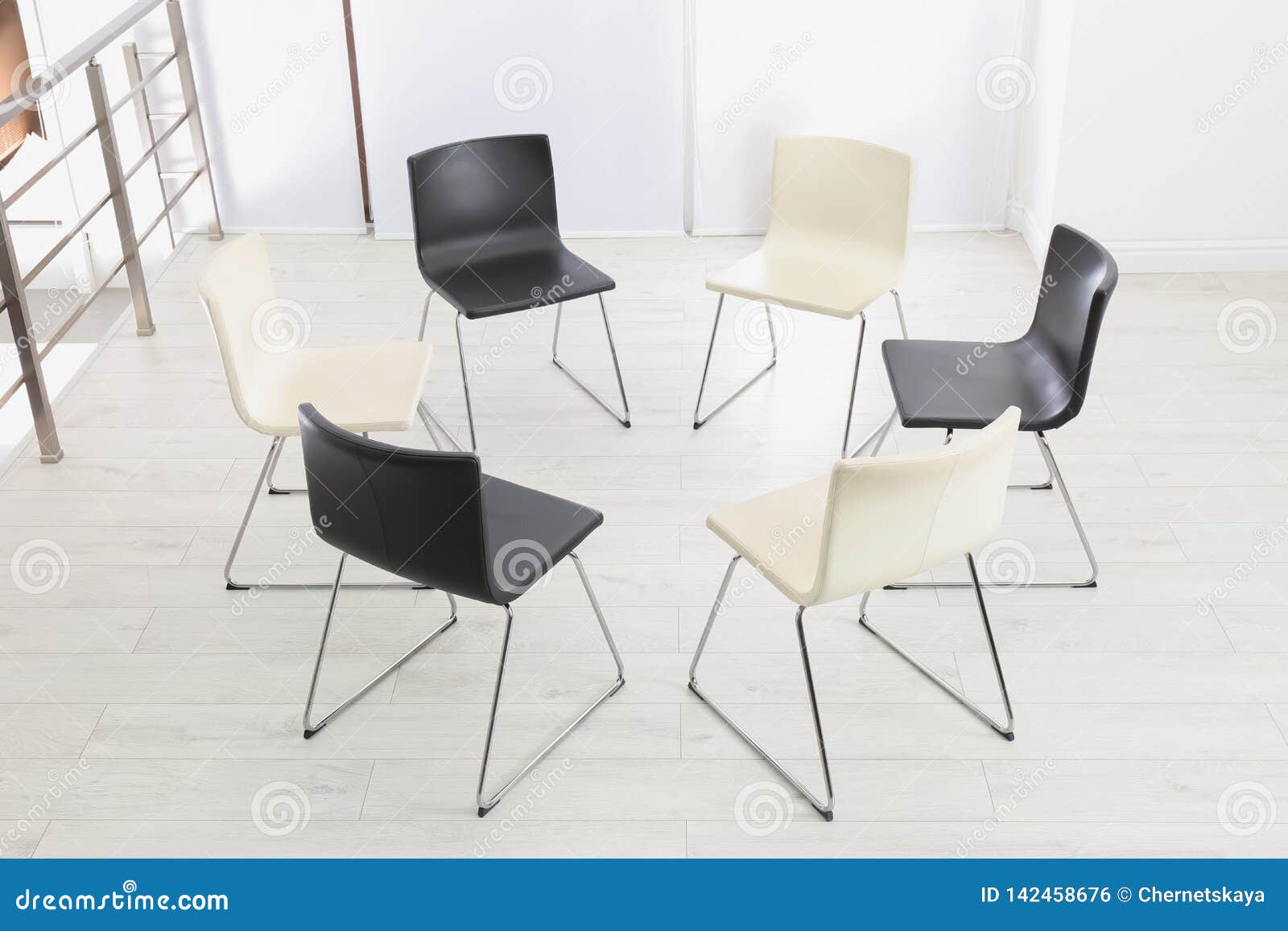 Empty Chairs Prepared for Group Psychotherapy Session Stock Photo