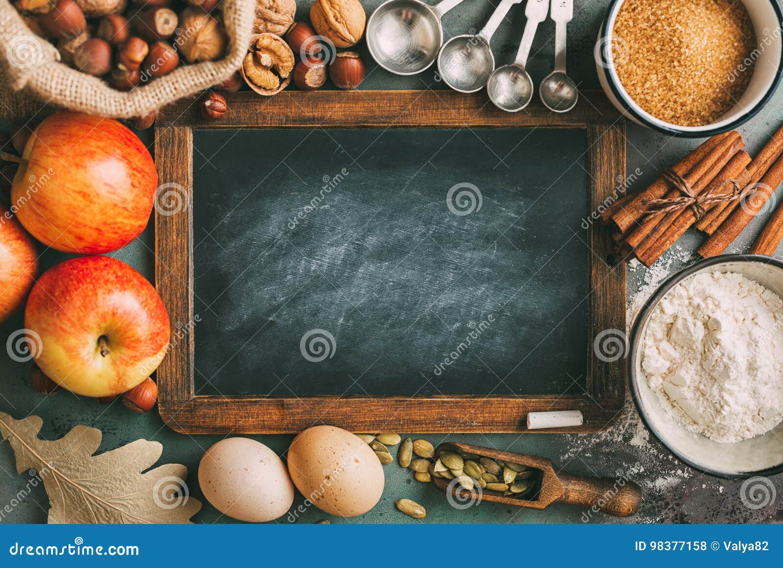 Empty Chalkboard and Ingredients for Baking Stock Photo Image of