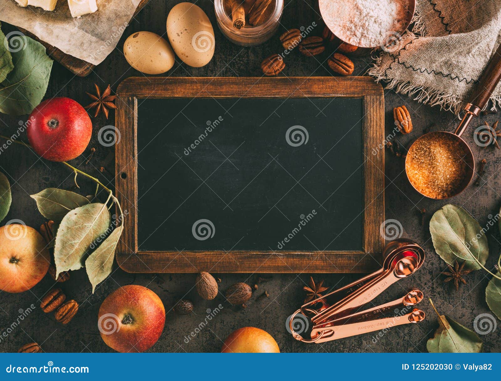 Empty Chalkboard and Ingredients for Baking Stock Photo Image of