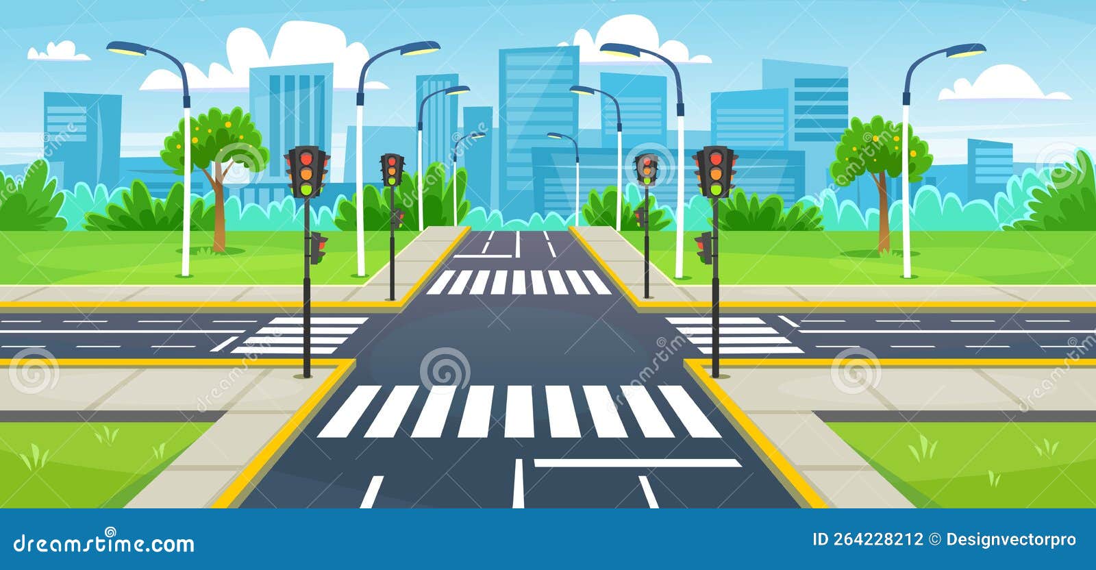 Free Vector  Pedestrian crossing crosswalk on road at green