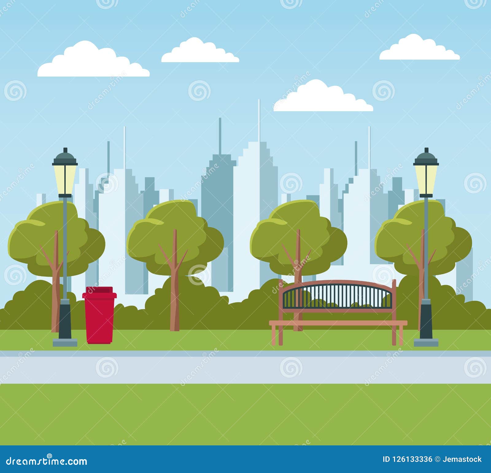 Empty city park stock vector. Illustration of chair - 126133336