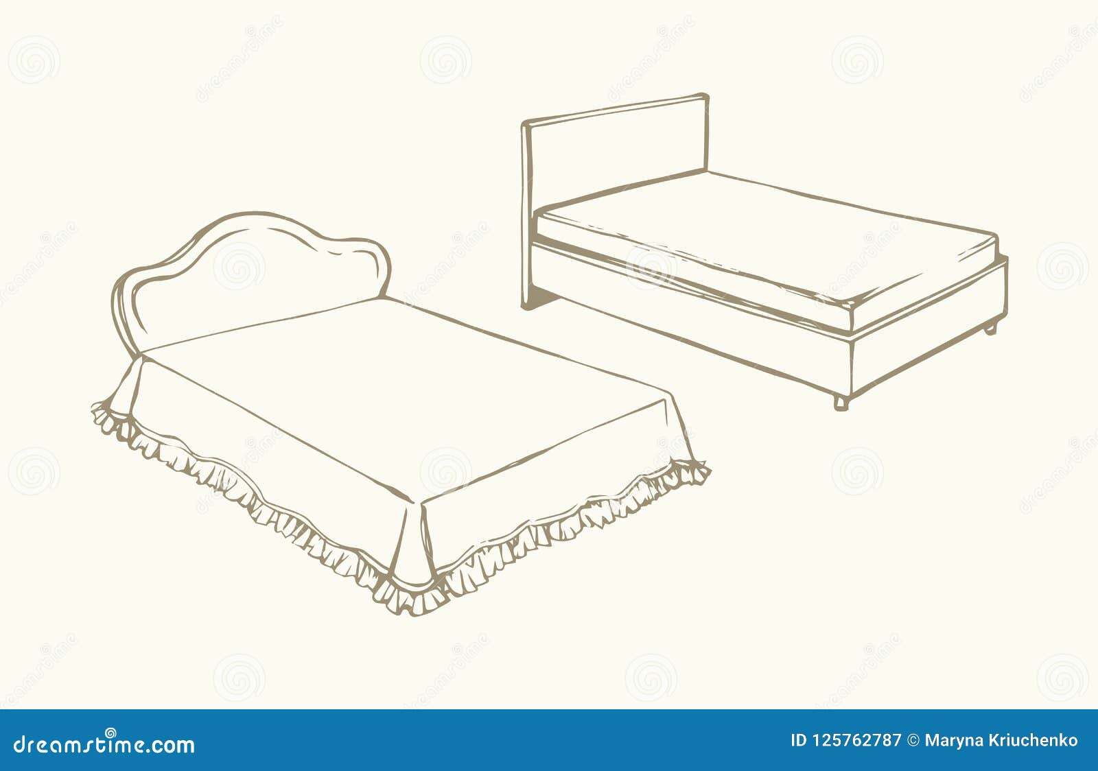 Bed. Vector drawing stock vector. Illustration of decoration - 125762787