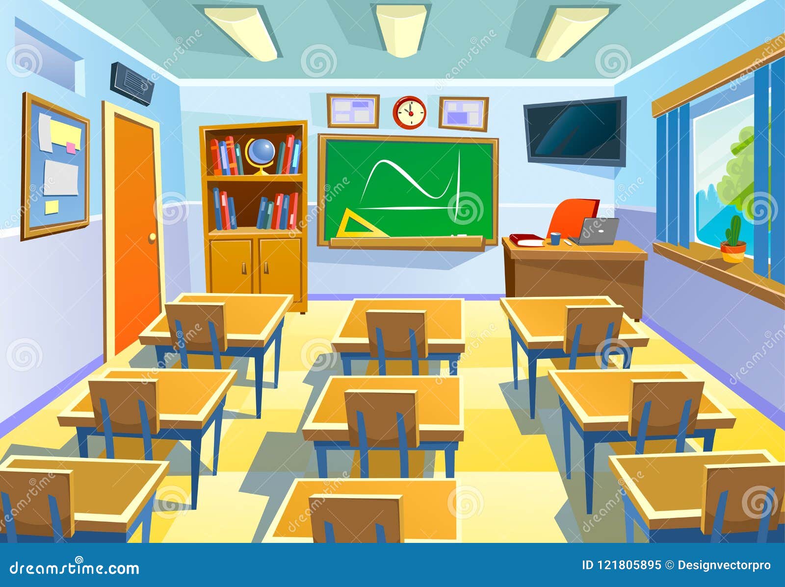 Empty Classroom Background in Cartoon Style. Class Room Colorful Stock  Vector - Illustration of design, empty: 121805895