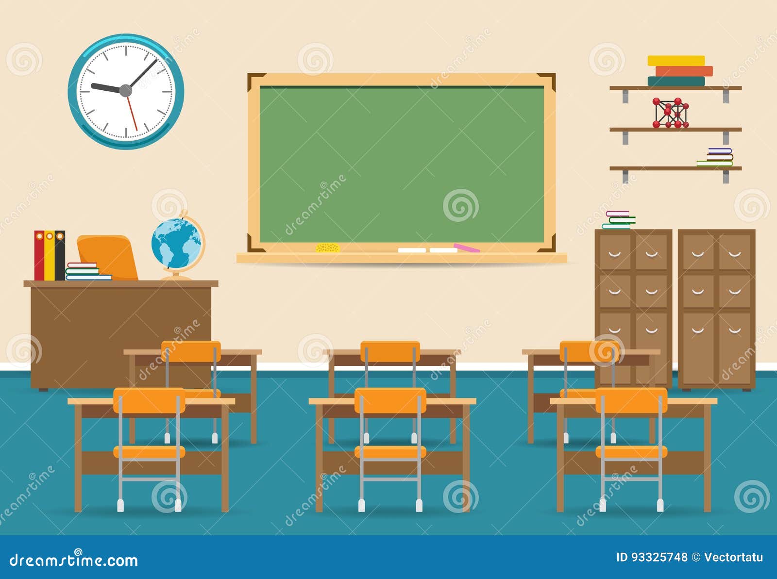 empty classroom interior with blackboard