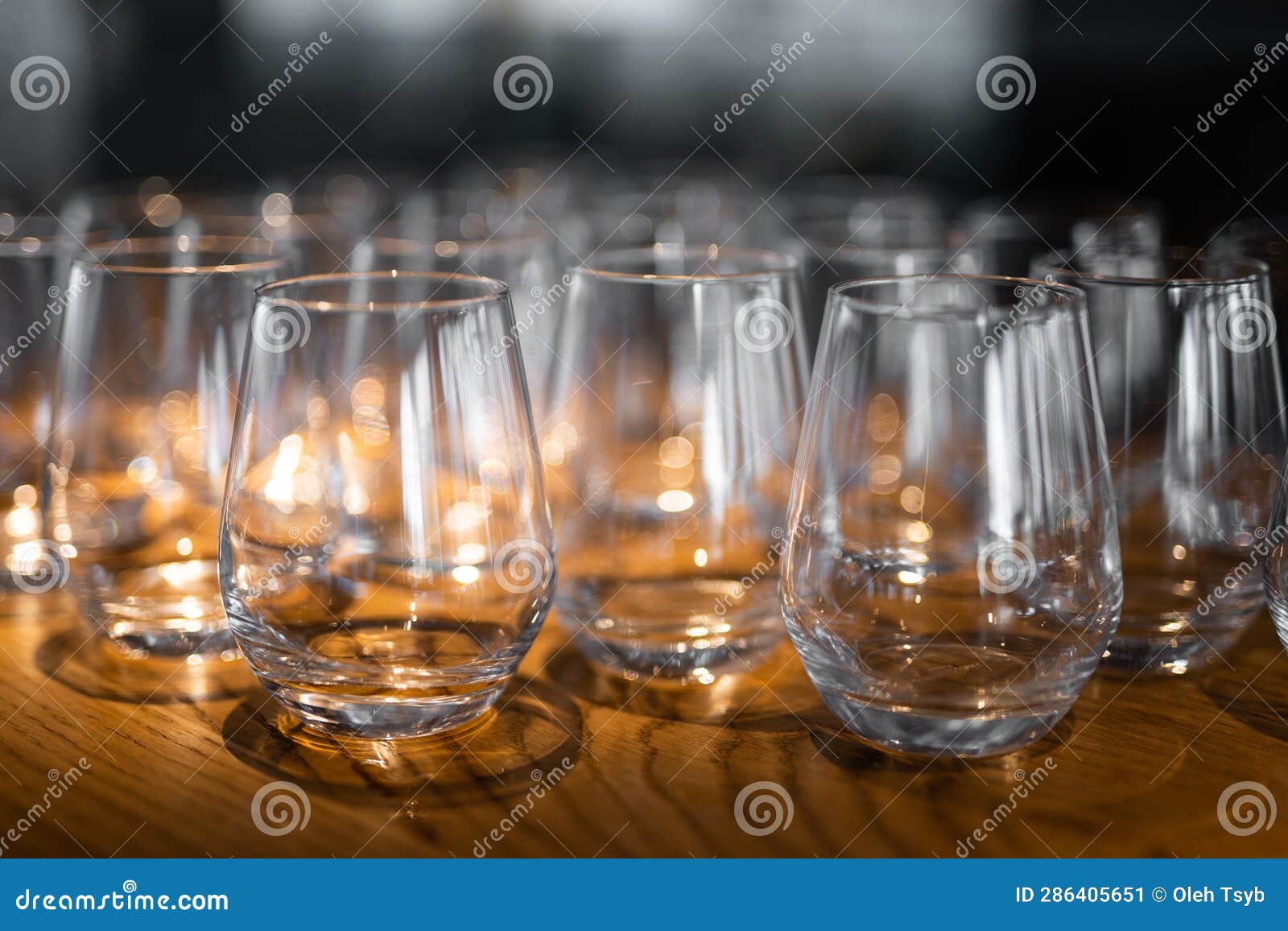 Empty Clean Glass Glasses for Alcoholic Drinks in a Restaurant on a Bar