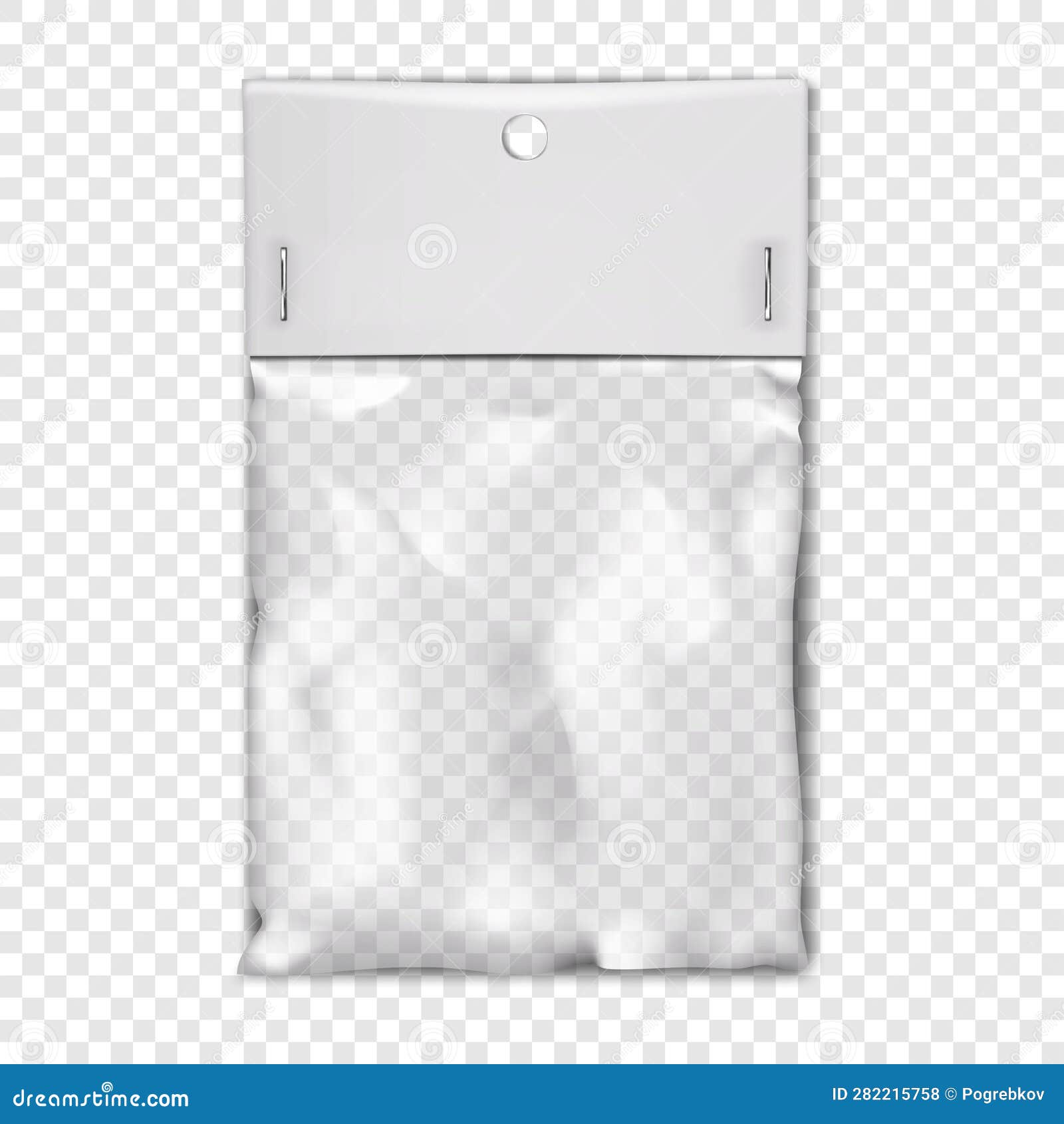Empty Clear Plastic Pouch Bag With White Blank Paper Label Top And