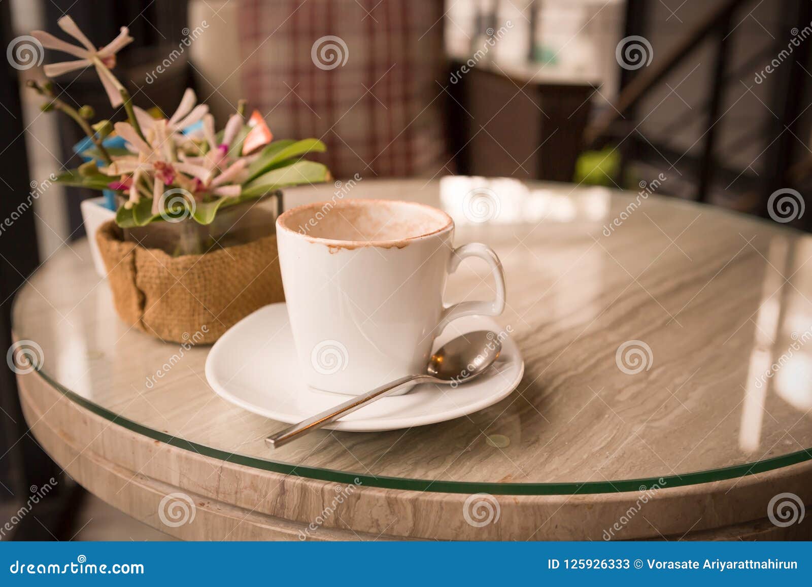 Empty Coffee Cup on the Table in Cafe Stock Image Image of milk