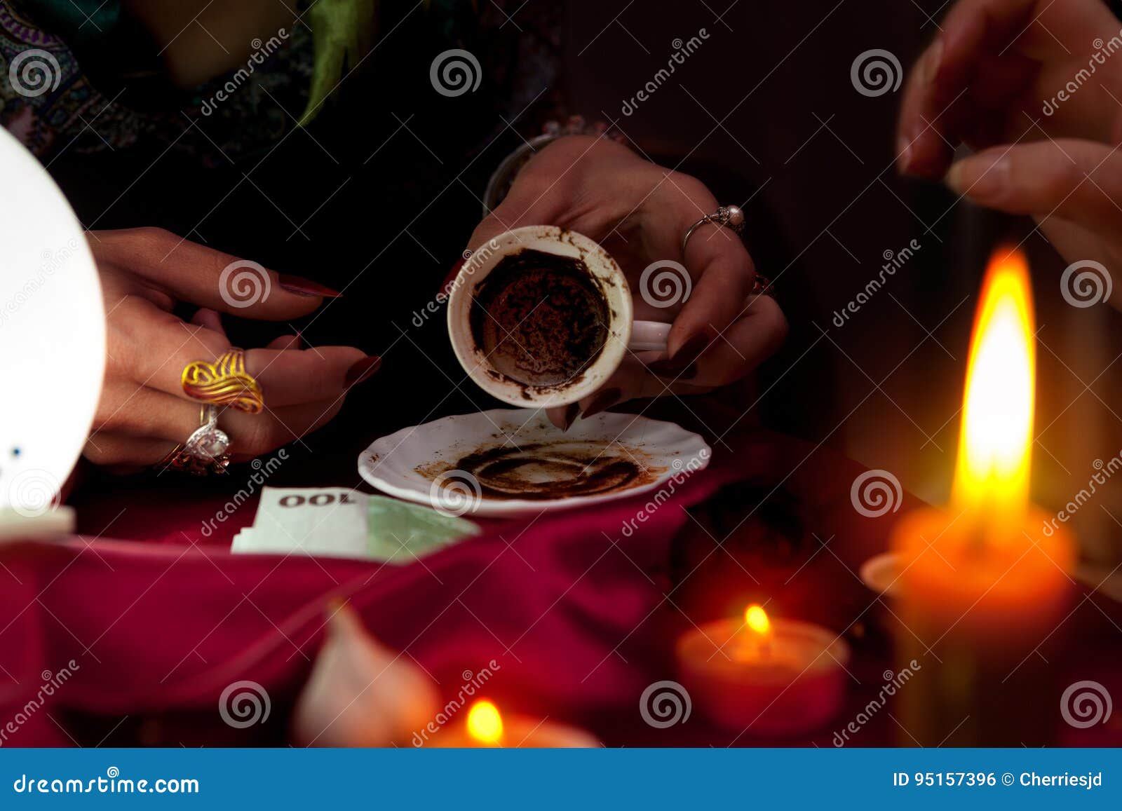Empty Coffee Cup in Hands of Fortune Teller Stock Photo Image of