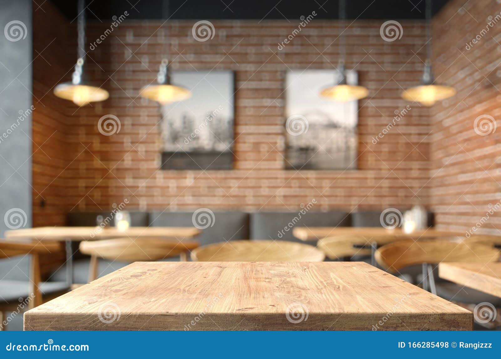 empty coffee table over defocused coffee shop