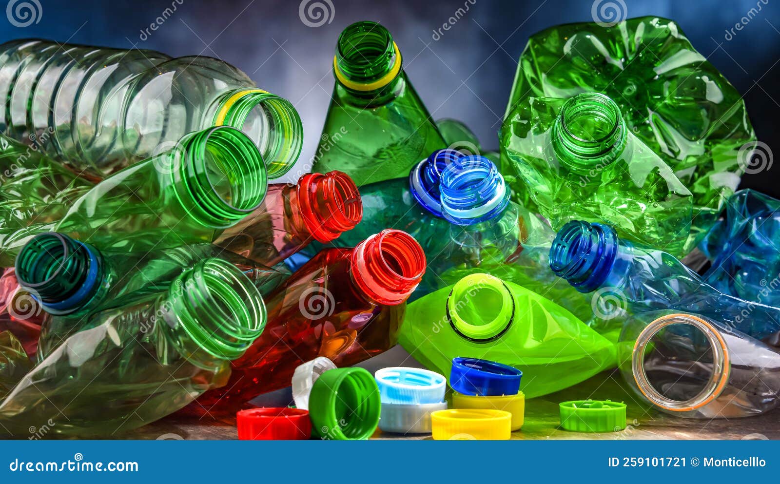 Empty Colored Drink Bottles. Recyclable Plastic Waste Stock Image